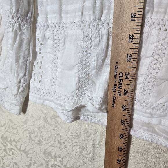 Dylan Patchwork Top sz XL White Cotton Button Front Embroidered Boho Fairycore - Picture 13 of 16
